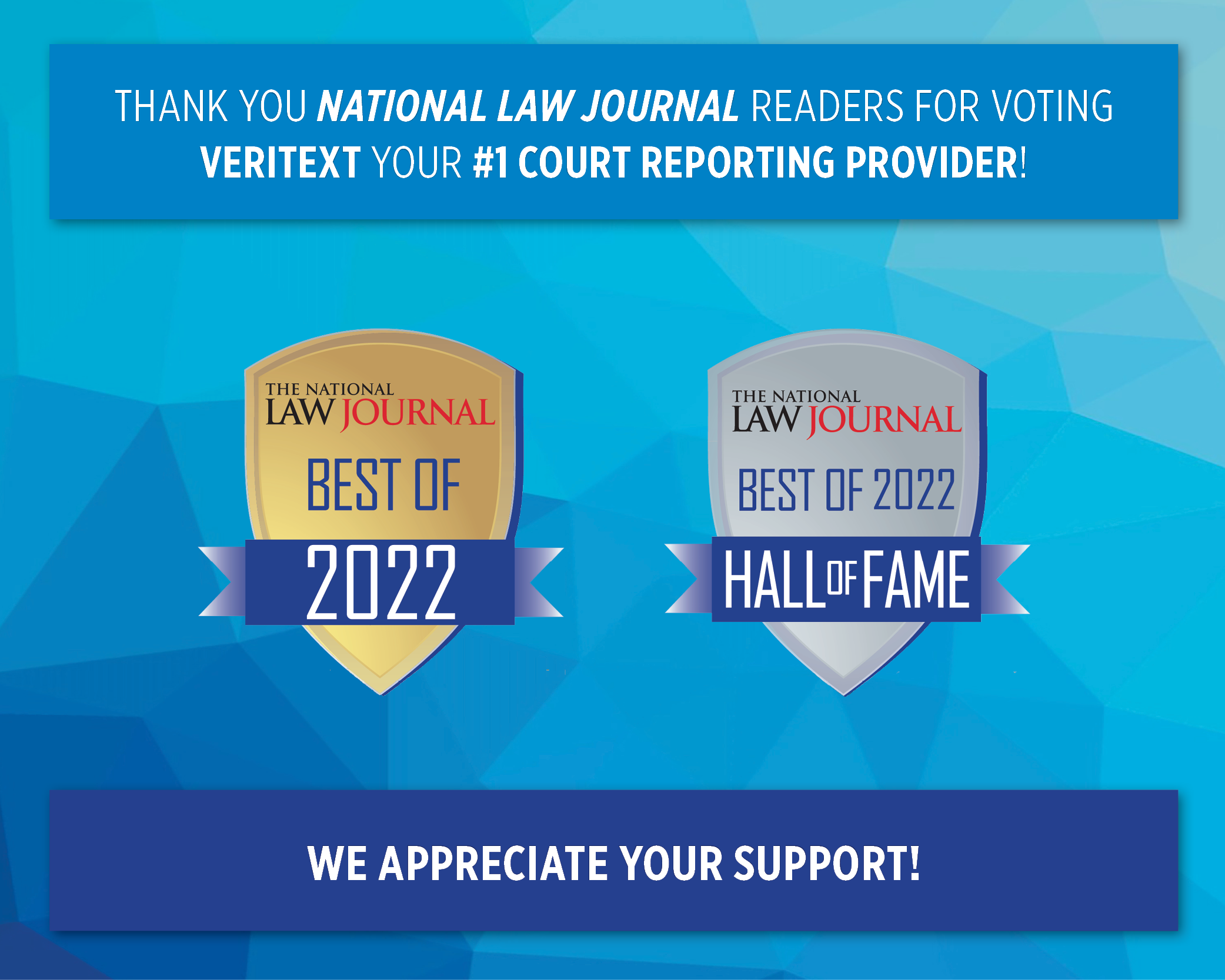 The National Law Journal Survey Recognizes Veritext Legal Solutions as the  Best Deposition Service Provider with Multiple First Place and Hall of Fame  Placements - Veritext, image size:2083x1667